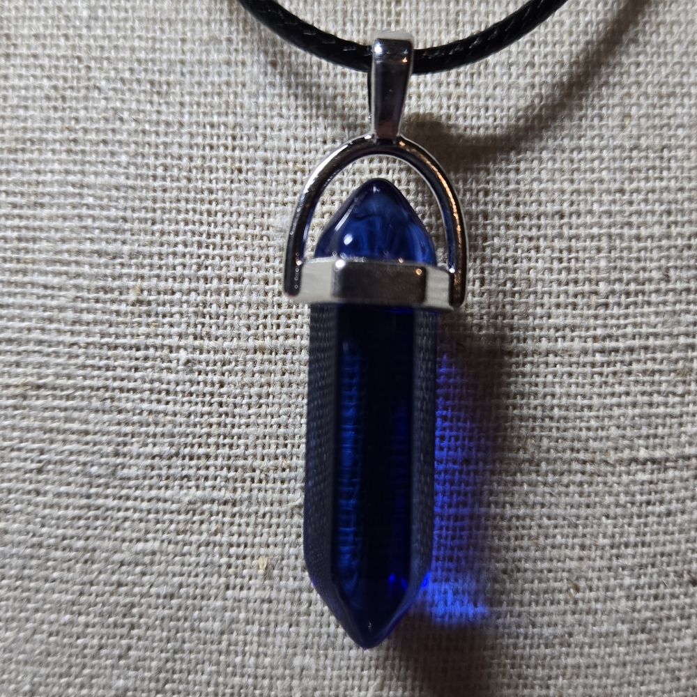 Blue and Silver Crystal Necklace with Hexagonal Pendant
